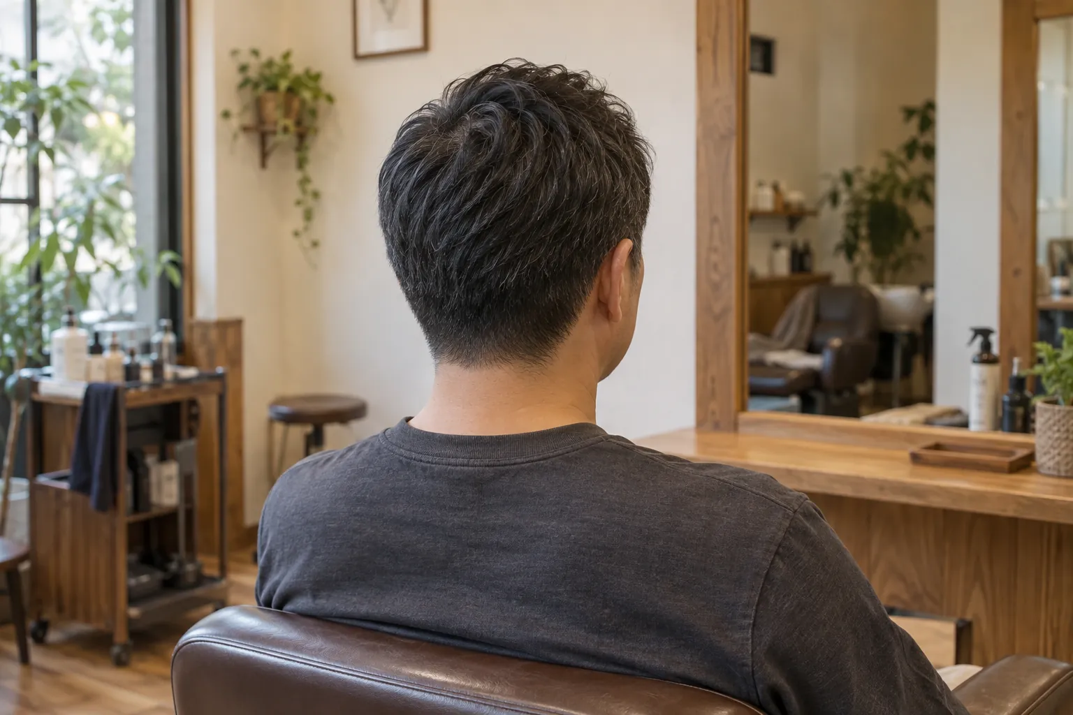 襟足をすっきり整えたメンズショートの後ろ姿